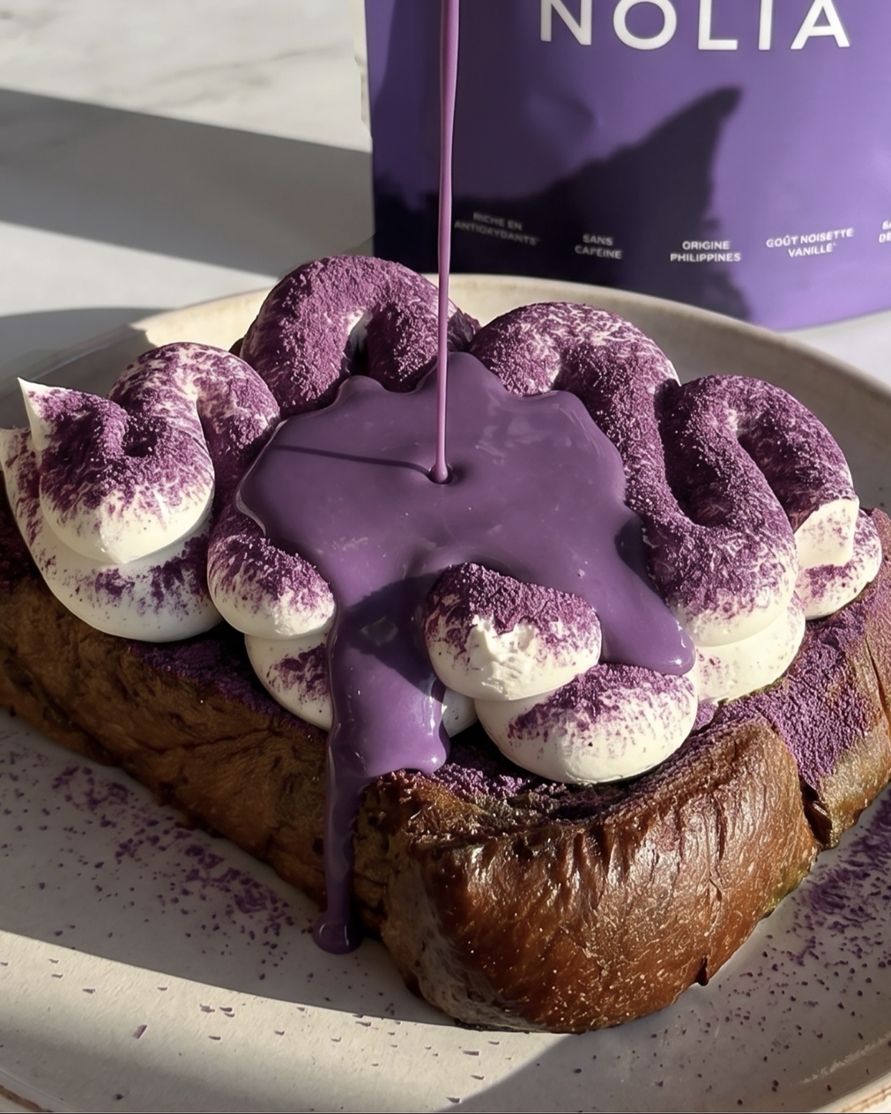 French toast all'ube stile tiramisù: brioche e mascarpone